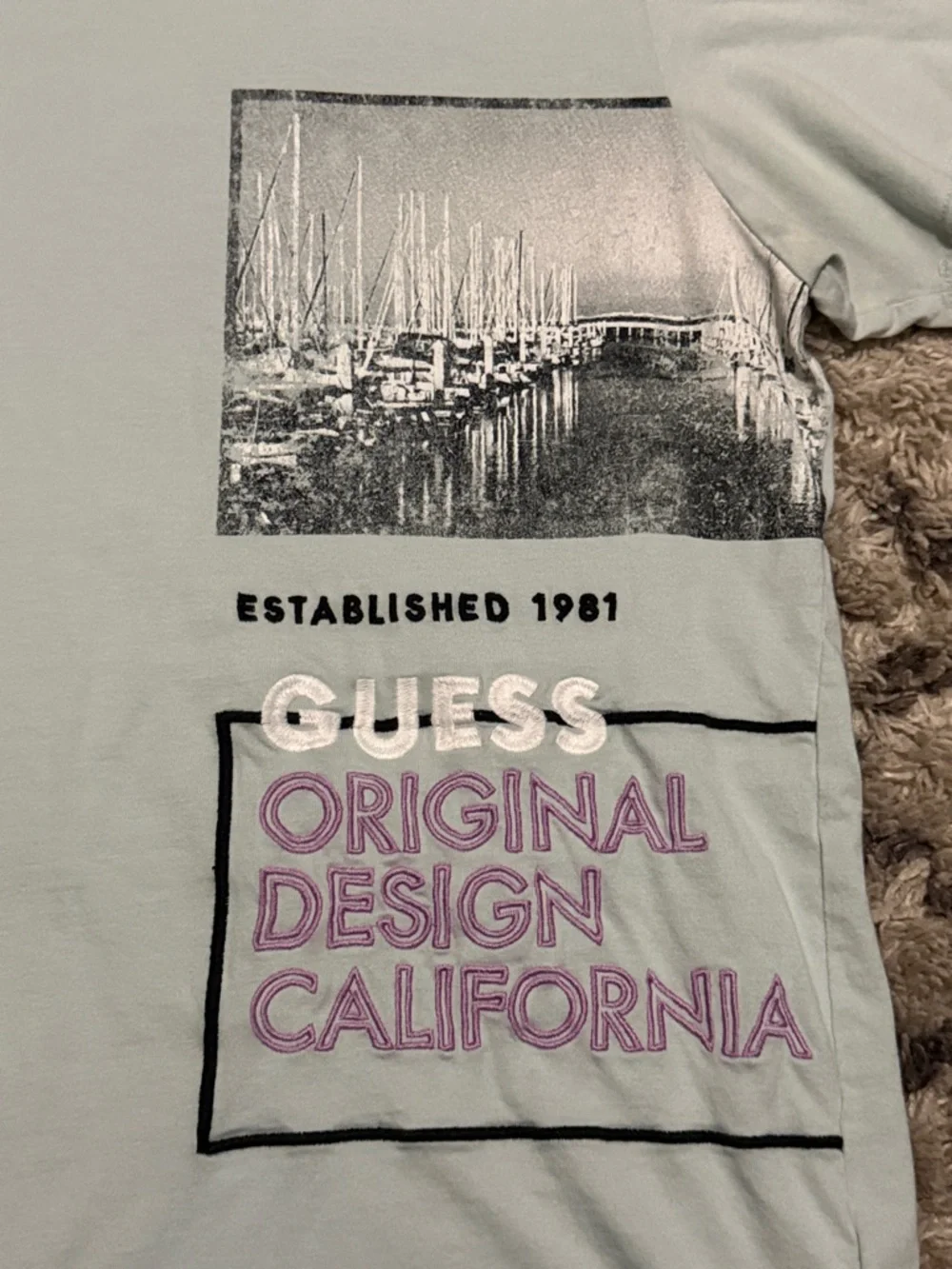GUESS Men's Light Mint Graphic Short-Sleeve Tee with Purple Accents - Picture 3 of 5